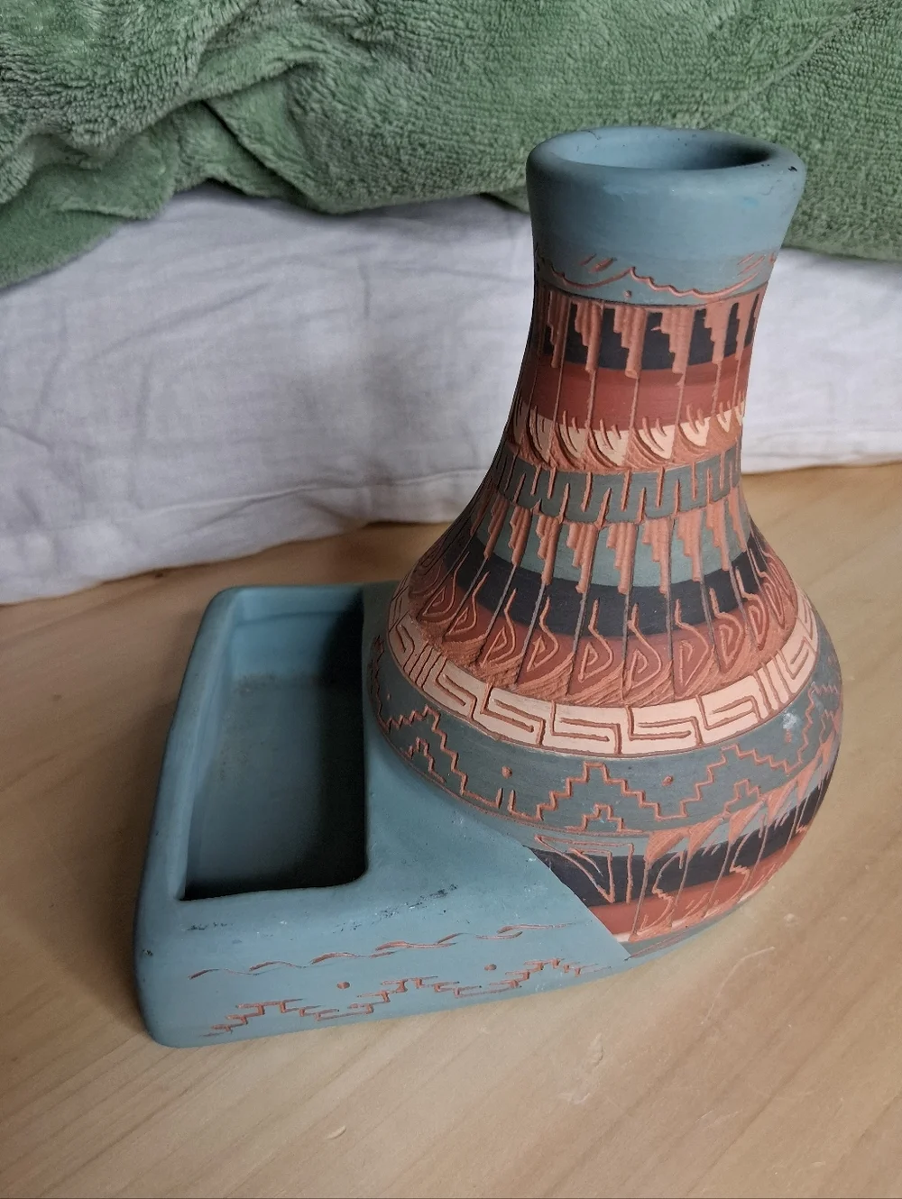 Vintage Navajo Pottery Vase & Business Card Holder Signed Wilson Dine 2000